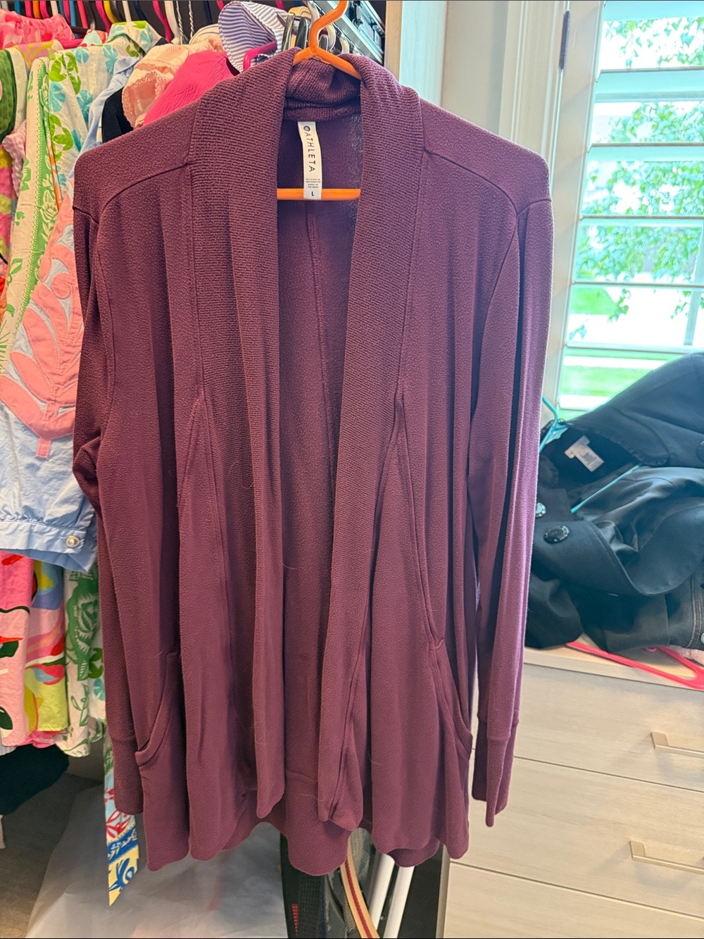 Athleta Plum Open-Front Lightweight Cardigan